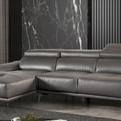 Brand New Grey Leather Modern Style Sectional Sofa 