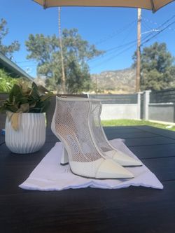 Jimmy Choo White Mesh & Patent Leather Pointed Toe Ankle Boots – Size 35.5