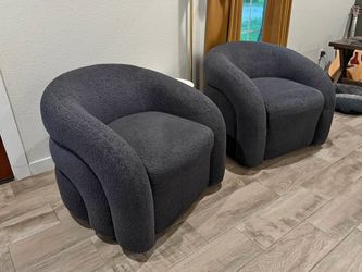 Pair of Dark Gray Boucle Accent Chairs