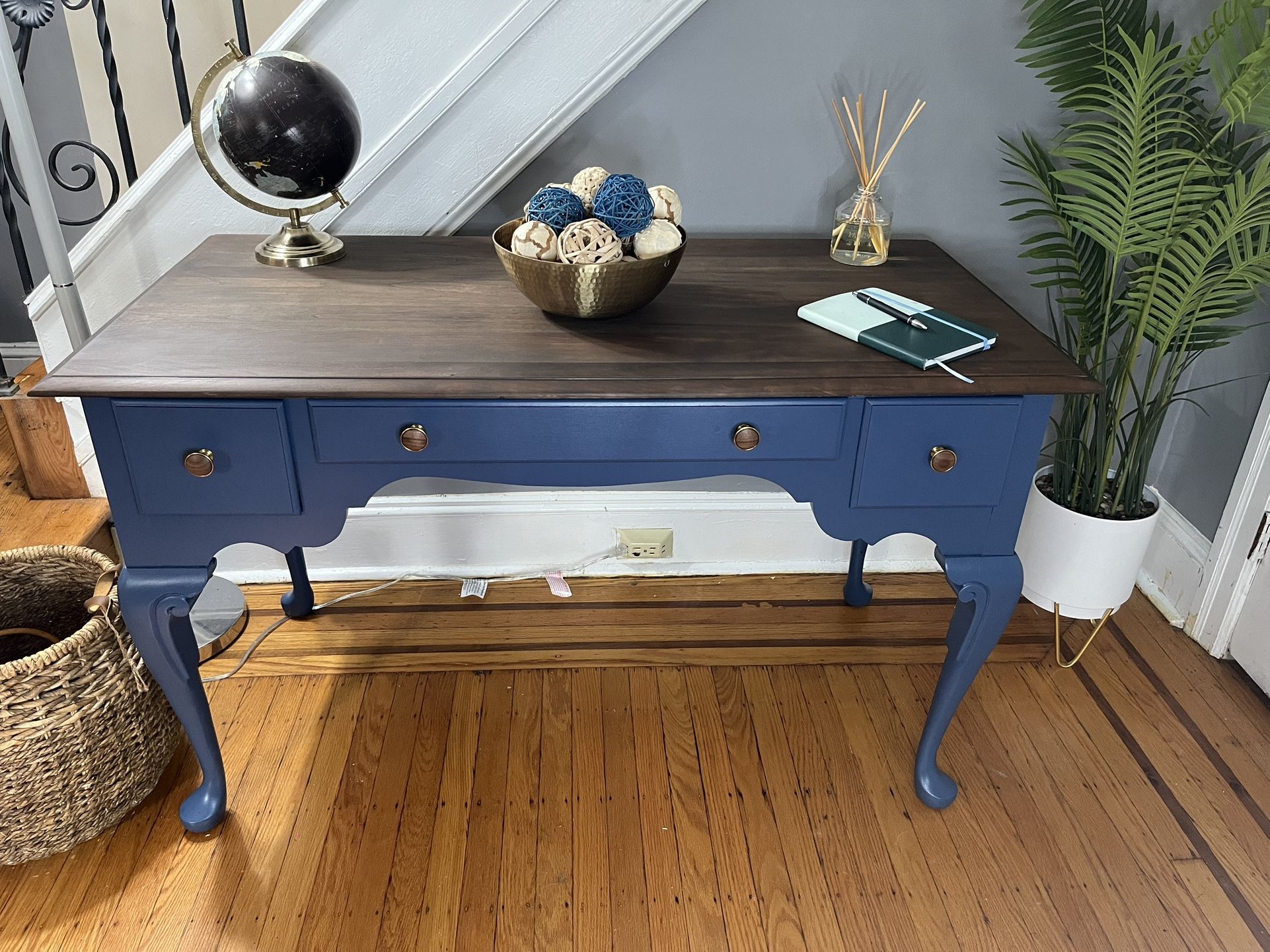 Custom Refinished Desk (Walnut Stain & Deep Blue Finish)
