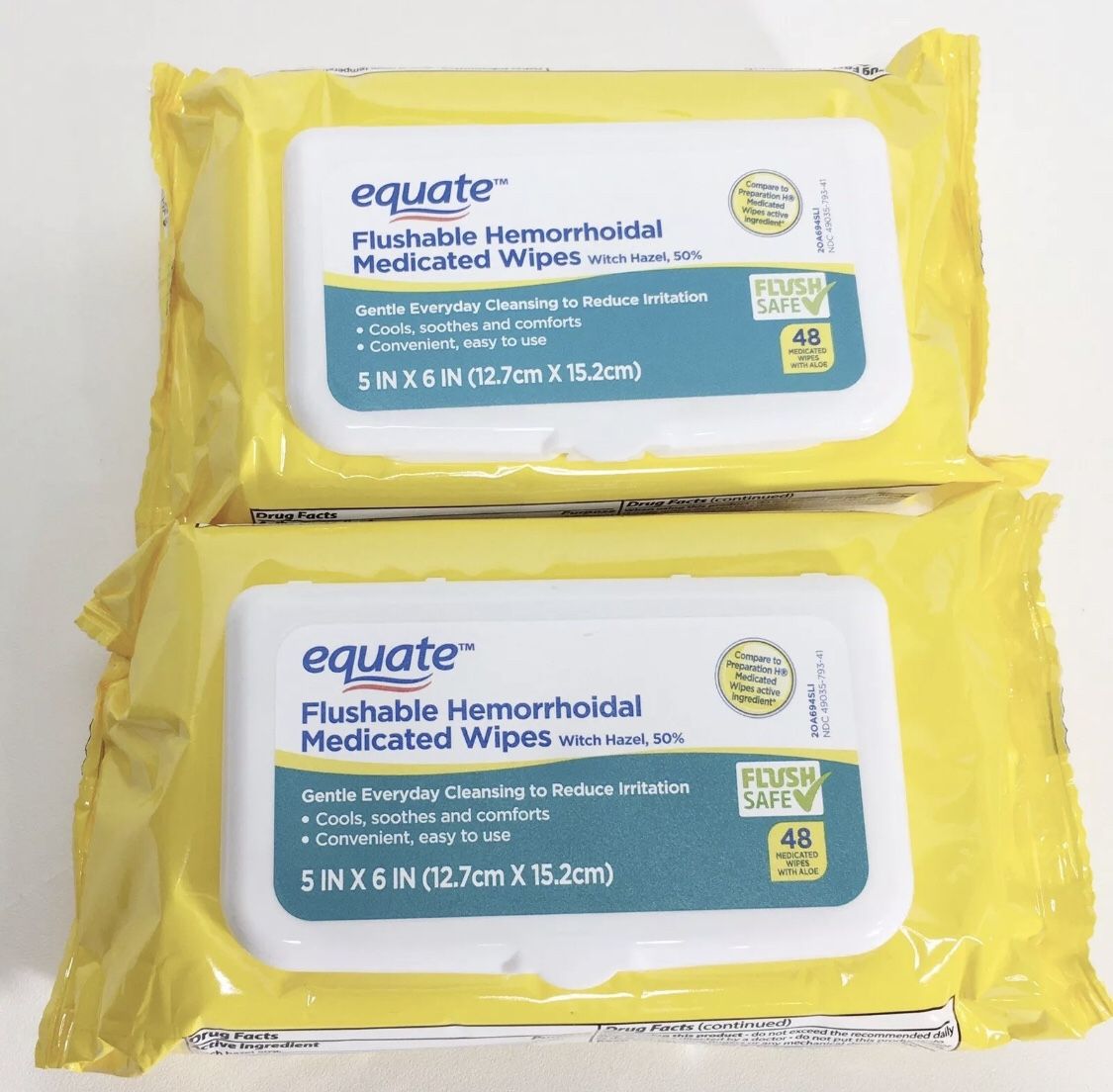 Equate Flushable Hemorrhoidal Medicated Wipes 48 ct  Exp 09/2023 Lot of 2 packs