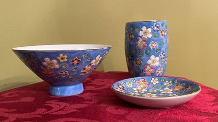 Vintage CMI Inc Chadwick Small Porcelain Three Piece Teaware Bowl, Plate, Cup