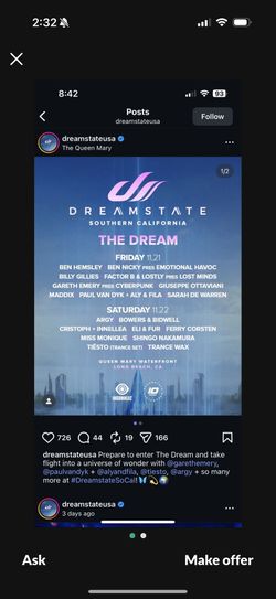 Buying 2 VIP Tickets For Saturday Dreamstate