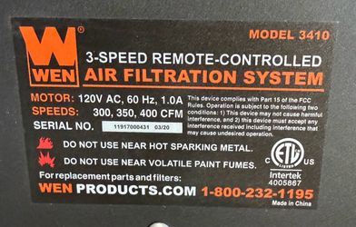 WEN 3-Speed Remote-Controlled Air Filtration System