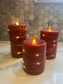 3 Red Wax Candles w/ remote