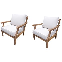 allen + roth Laurel Way Set of 2 Brown Wood Frame Stationary Conversation Chair with Cream Cushioned Seat
