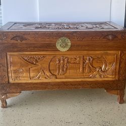 Vintage Chinese Carved Camphor Wood Chest Trunk 