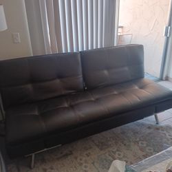 SOFA/ SLEEPER /BLACK /LEATHER WITH BUILT-IN ELECTRIC OUTLET AND TWO -SIZE CHARGER AND ELECTRIC OUTLET