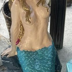 Large Handmade Solid Concrete Mermaid