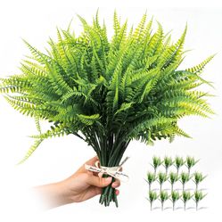 20 Pcs Artificial Boston Ferns Fake Plants for Outdoors, Faux Plants 