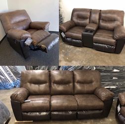 Reclining Sofa, Love Seat, Chair in Brown or Black