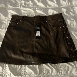 BRAND NEW brown Leather Skirt