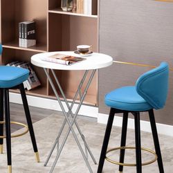 2pcs 32-Inch Folding Cocktail Table, Bar Height Round Table, 2 Pack, White 2-pack 43-inch bar-height tables with HDPE round tops fold flat for parties