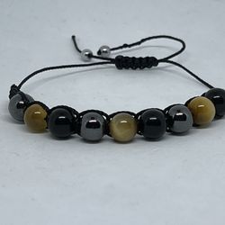 NATURAL Charged Obsidian, Tiger Eye,Hematite Bracelet (known For: Protection, Healer,Calm Emotions,Decision & $$ Making)
