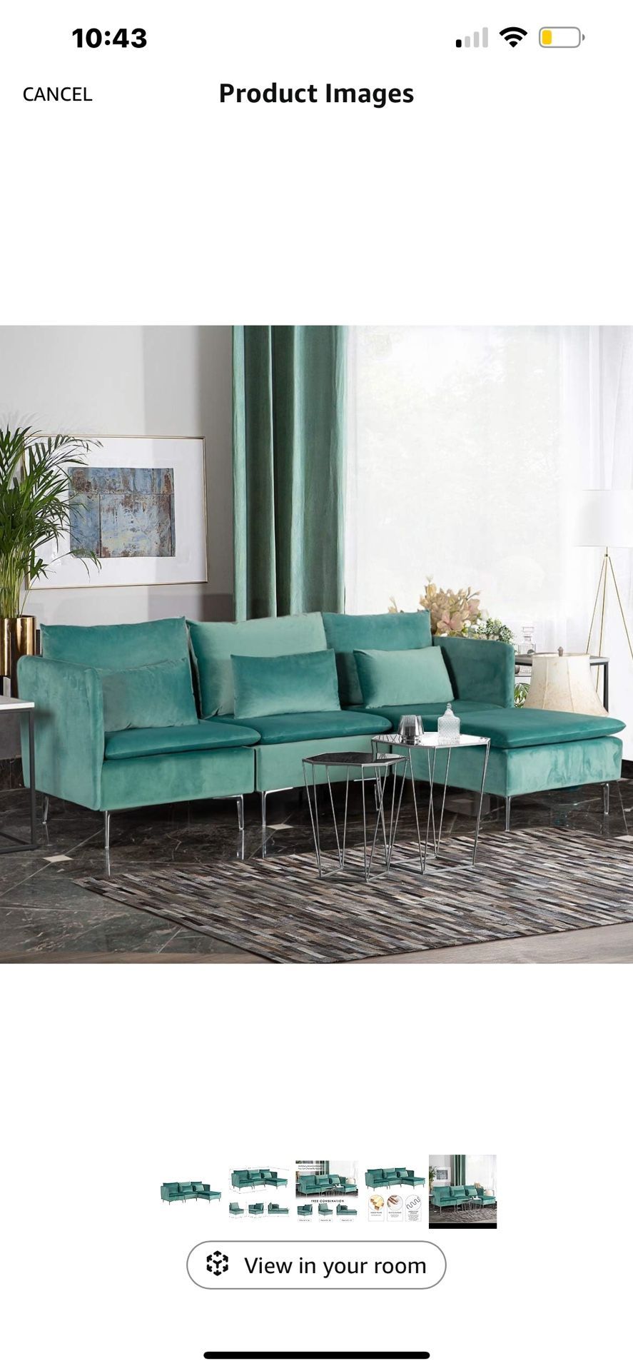 Velvet Green Couch (small & Convertible)