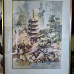 Original Watercolor Japanese Temple Artwork by Jean Sorensen