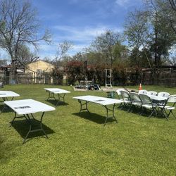 White Foldable Chair And Table For Renting