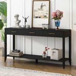 60' Painted Console Table with 3 Drawers,Wooden Entryway Table with Storage Shelf, Farmhouse Sofa Table for Living Room, Hallway,Entryway, Foyer, Corr