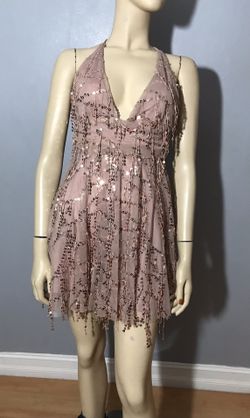 Charlotte Russe Sz S Rose Spaghetti Strap Sequin  Zip Mini Dress