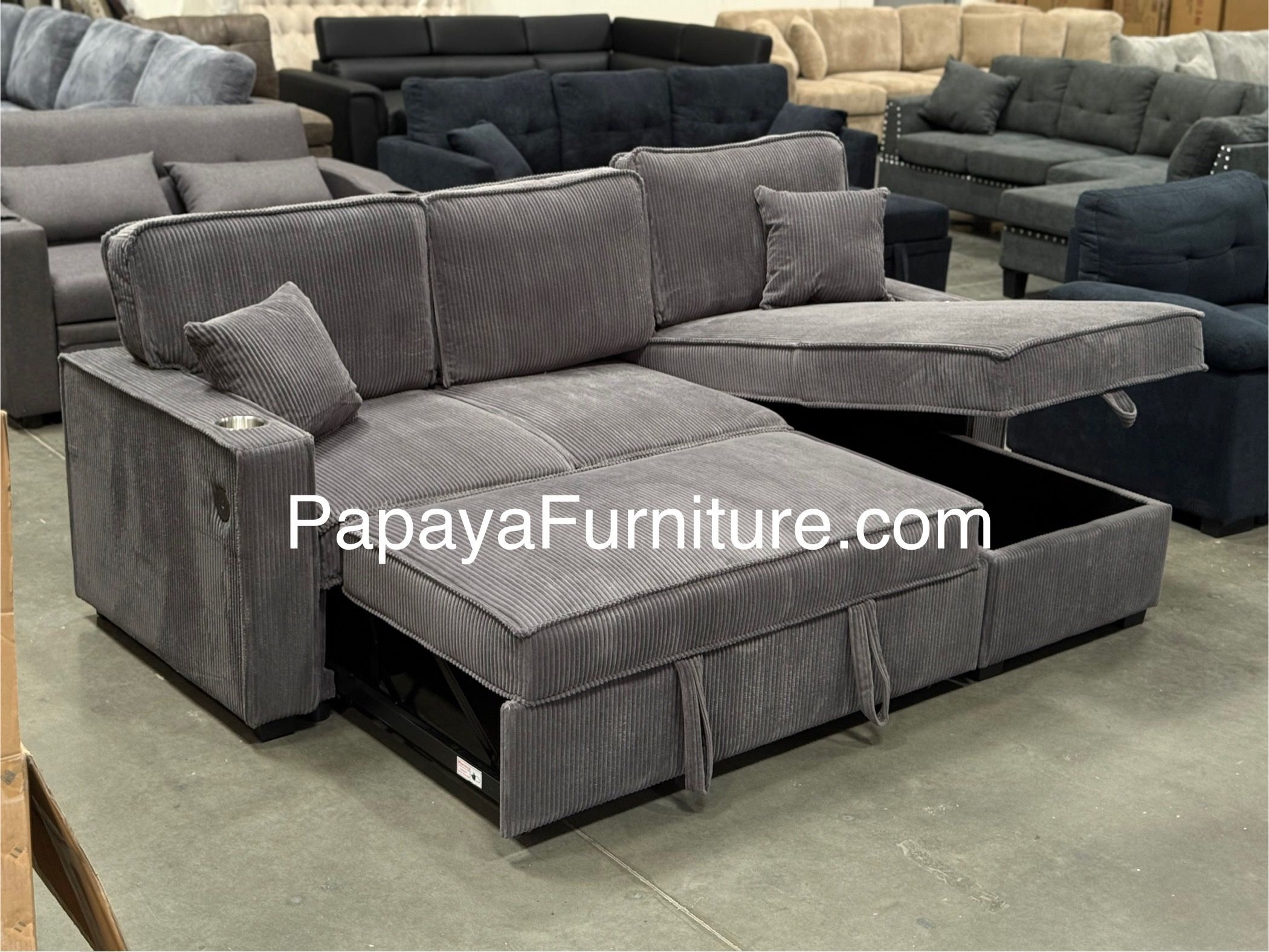 New! 89” Reversible Grey corduroy Sectional Sofa Bed, Sectional Sofa Bed, Grey Sofa, Sleeper Sofa, Grey Couch, Reversible Sectional, Sectional Sofabed
