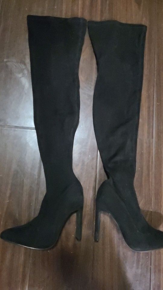Womens Black Suede Thigh High Boots Size 6 1/2 Used