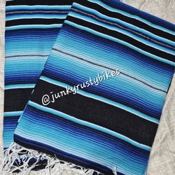New Blue Black 5x7 Serape Sarape Zarape Mexican Blanket 