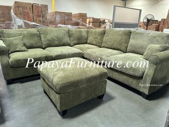 NEW Sectional Sofa and Ottoman Set Sage Vintage Green Color Fabric BIG SALE CLEARANCE Discount Ashley Style Chic Discount Couch Furniture Many Color
