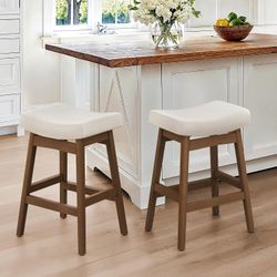 Solid Wood White Leather Kitchen Island Chairs Set