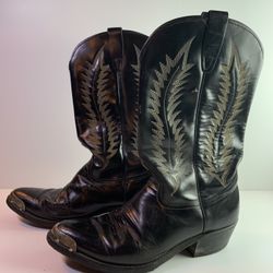 Vintage Vibram Black Leather Steel-toe Cowboy/Motorcycle Boots - Mens Size 7