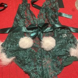 XL Christmas Lingerie Santa Lace Bodysuit Deep V One Piece Teddy Babydoll