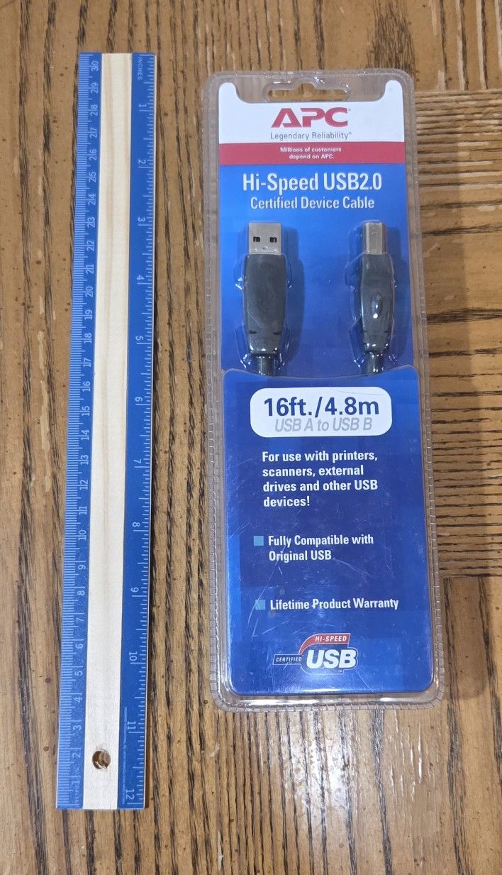 New APC USB 2.0 Cable – 16 ft / 4.8m – USB A to USB B – Factory Sealed