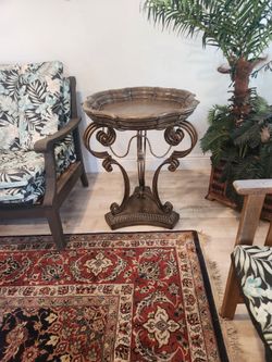 Vintage Metal Neoclassical Side Table / Plant Stand with Tassels (27" H x 23" W)