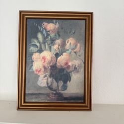 Framed Floral Wall Art – Vintage Style Canvas (12” x 16”)