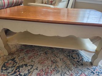 Wood Coffee Table with Cream Scalloped Base