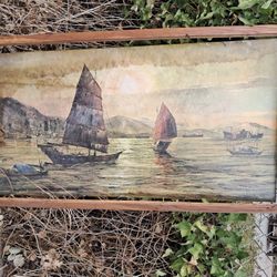 Large Oil Painting Has Water Stain