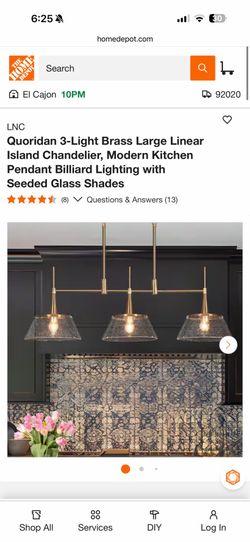 LNC Quoridan 3-Light Brass Large Linear Island Chandelier, Modern Kitchen Pendant Billiard Lighting with Seeded Glass Shades