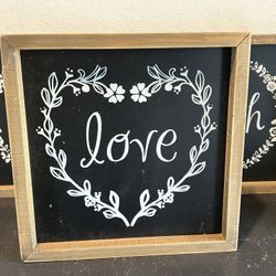 Set of Three Inspirational NWT Wall Art Pieces - Faith Hope Love. 10"x10" each  