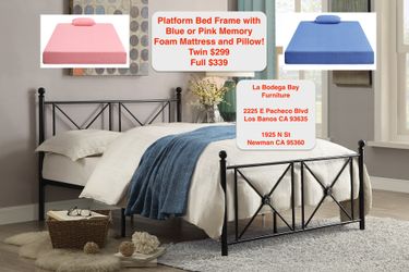 Platform Bed With Memory Foam Mattress And Pillow