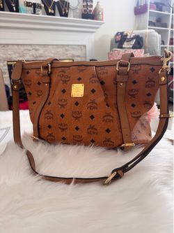 Preloved MCM Cognac Logo Tote