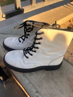 White Leather Lace-Up Combat Boots