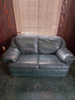 Dark Green Leather Loveseat