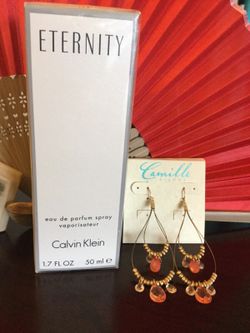 ETERNITY Calvin Klein 2.7 FL. OZ perfume 💖 with Long Fashion earring Camille