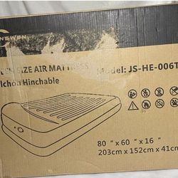 Queen Air Mattress with Built-in Pump USB Rechargeable JHUNSWEN 80" x 60" x 16"