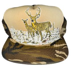 Camouflage Brown Deer Buck Doe Hunting Camo NEW Vintage 80s SnapBack Trucker Hat