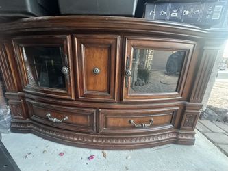 Ashley Furniture . , ,Samsung TV 55 $100. And tv Stand Solid Wood With 2 Glass Does And Storage