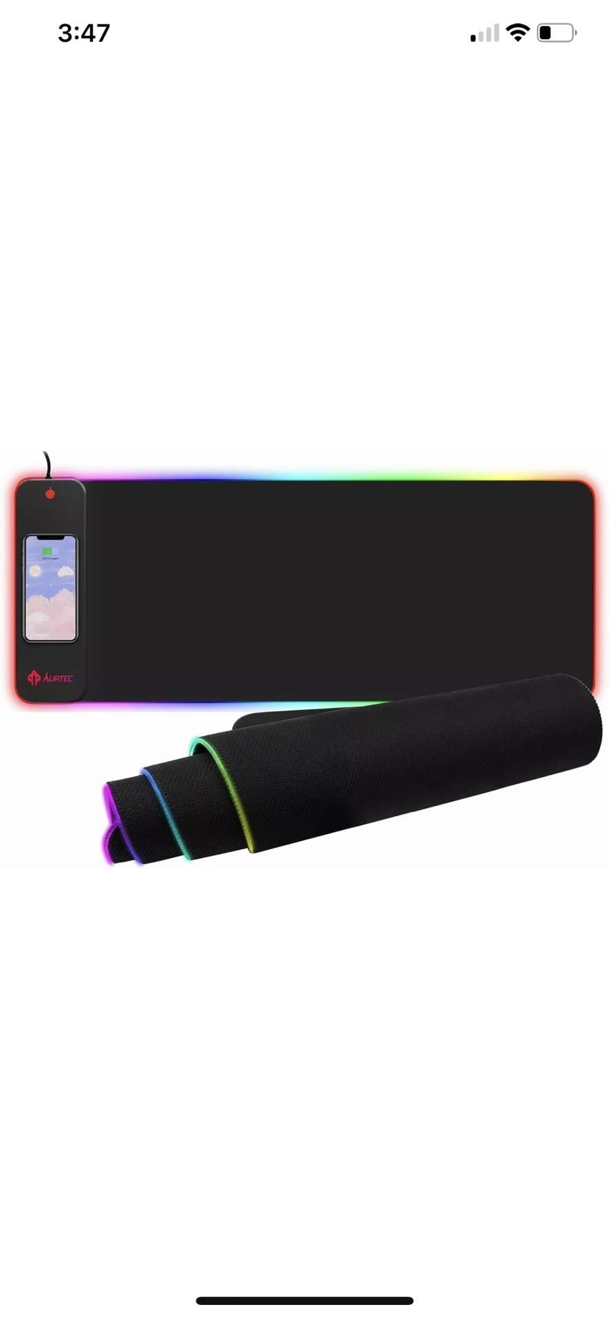 RGB Mouse Pad w/ 15W Fast Wireless Phone Charging Waterproof & Non-Slip 10modes