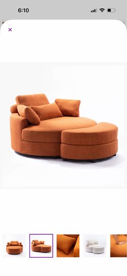 Upholstered Oversized Chair with Cushions and Ottoman - Burnt Orange Color
