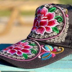 Embroidered Floral Rosa  Cap Artisanal Mesh Back Gorra Artesanal Mexican New 