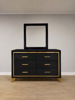 6 drawer dresser black & gold velvet material.