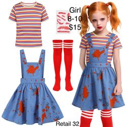 Chucky Childs Play Horror Movie Dress Costume Girl 8-10